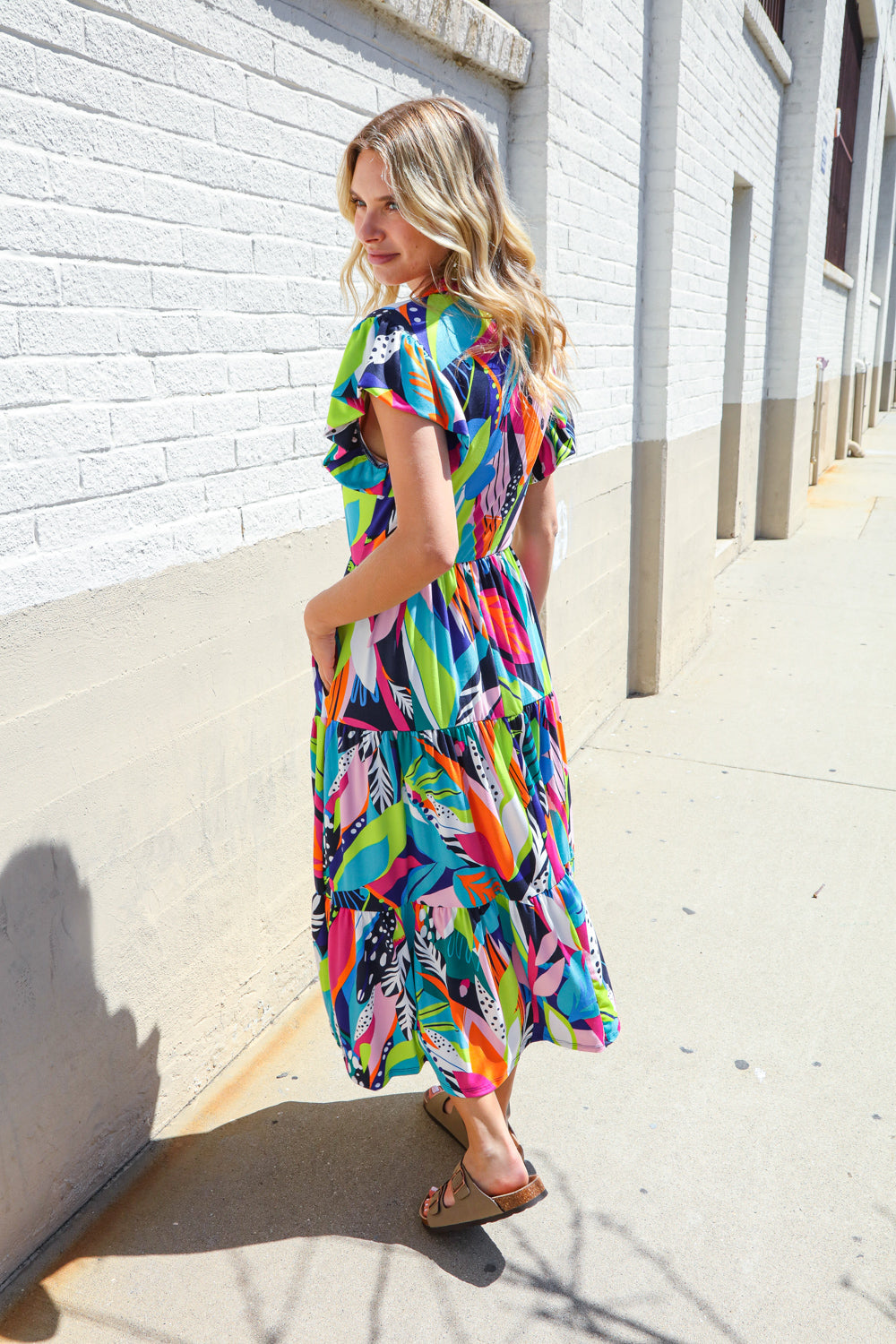 Feel Your Best Tropical Floral Collar V Neck Midi Dress