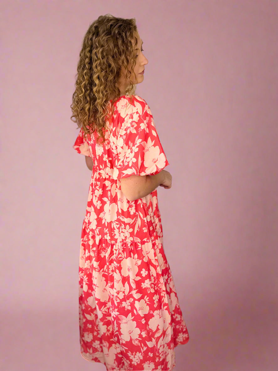 Coral & Peach Floral Maxi Dress