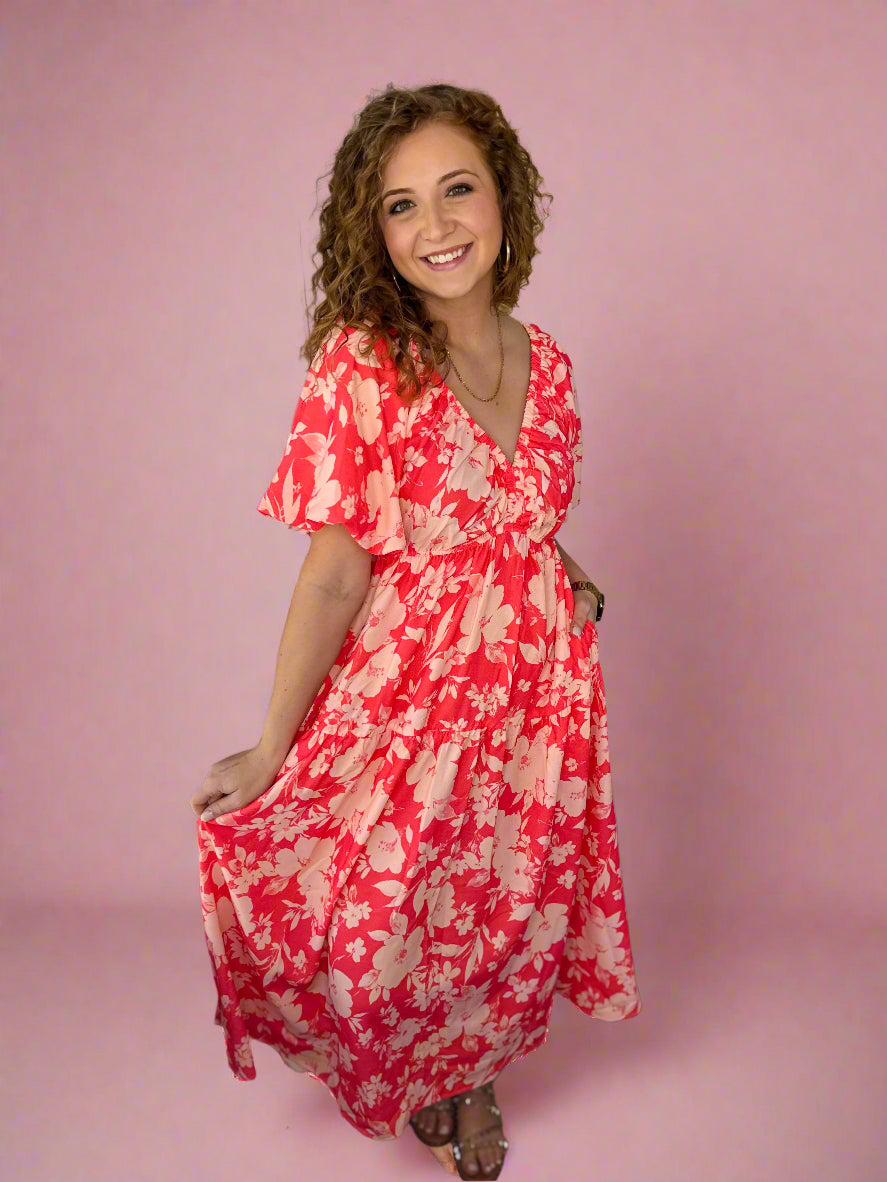 Coral & Peach Floral Maxi Dress