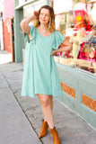 Out For The Day Sage Crinkle Woven Ruffle Sleeve Dress