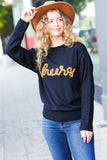Take Note Black Embroidery "Cheers" Oversized Knit Top