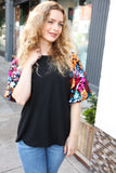 Glam Time Black Sequin Floral Puff Sleeve Top