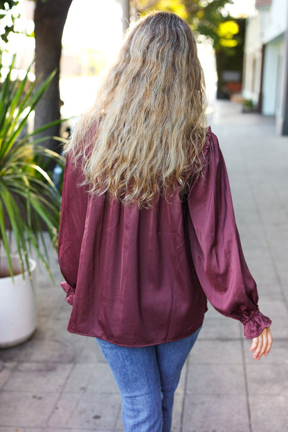 Mulberry Satin Mock Neck Top