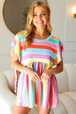 Multicolor Stripe Thermal Knit Ruffle Sleeve Babydoll Top