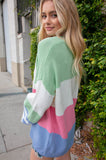 Mint V Neck Color Block Slouchy Knit Sweater
