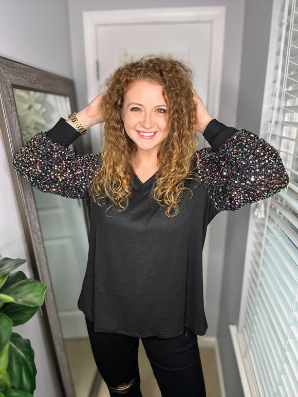 Black/Sequin Sleeve Top