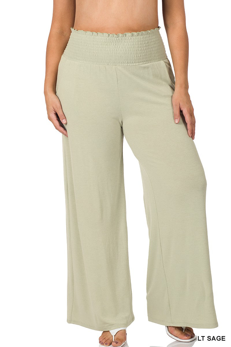 Smocked Waistband Pants : Light Sage