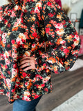 Black Floral Ruffle Accent Top