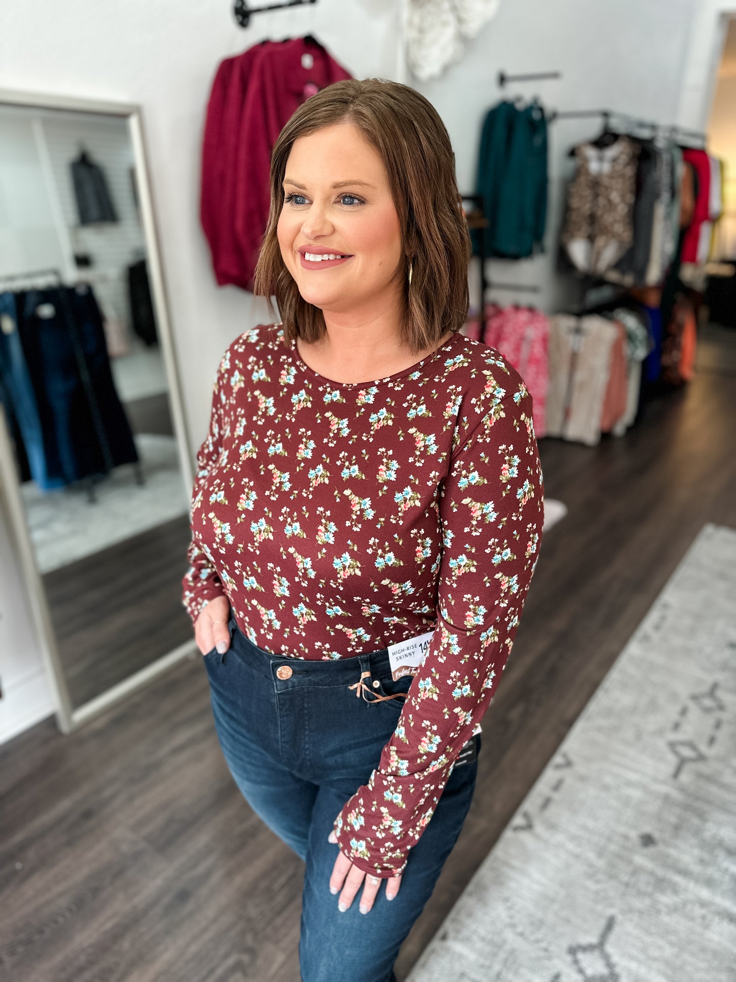 Burgundy Floral Body Suit