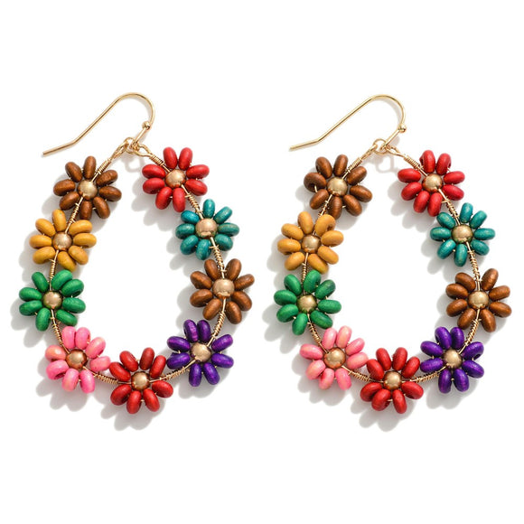 Wood Multicolor Flower Earrings