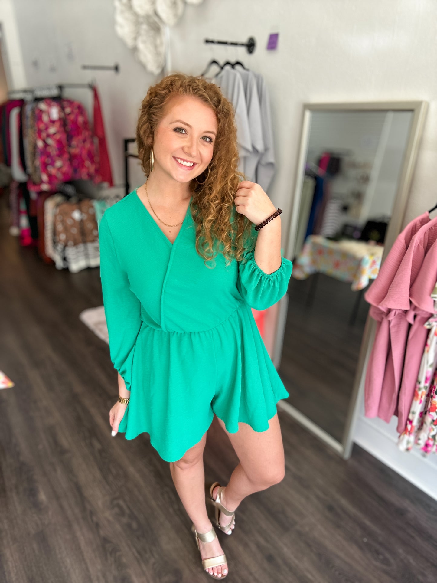 Kelly Green Woven Romper