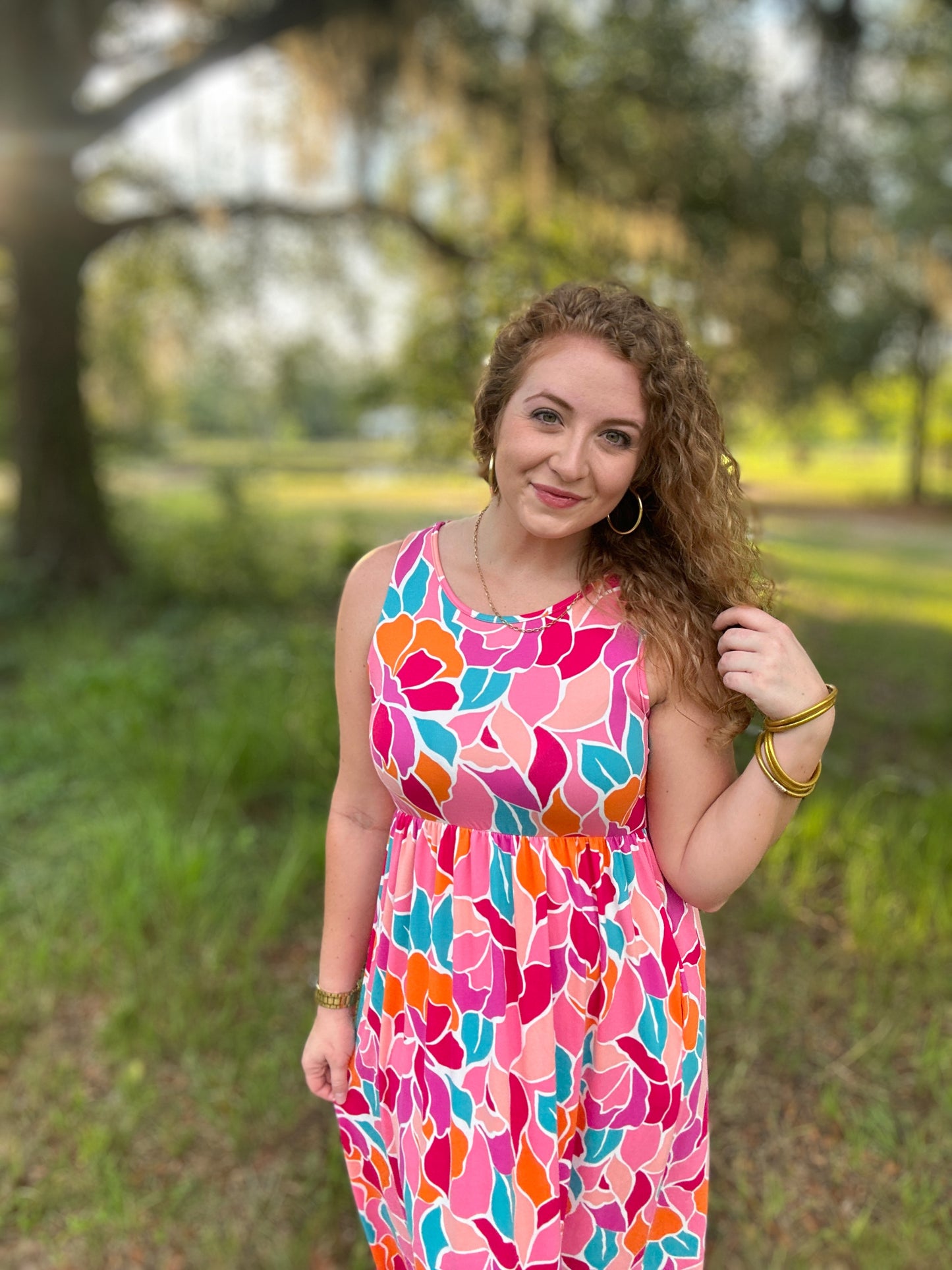 Fuchsia Floral Sleeveless Maxi Dress