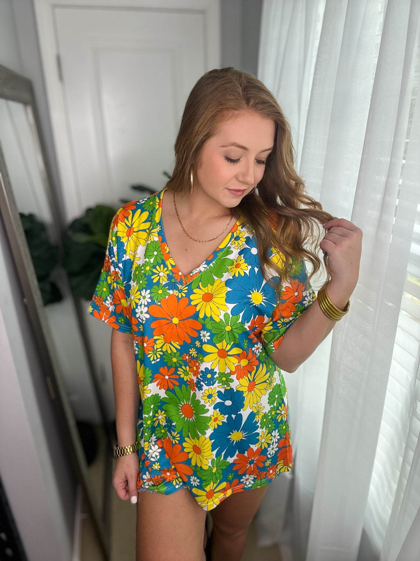 Retro Floral V-Neck Top