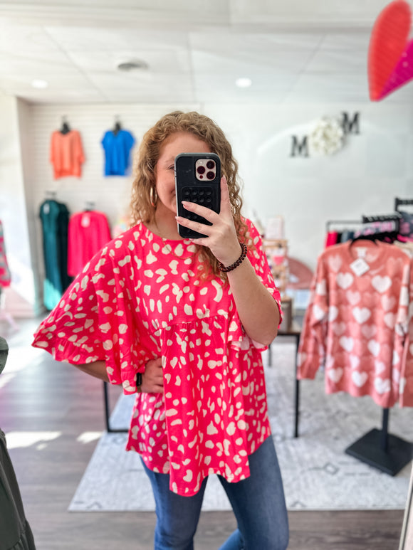Hot Pink Spotted Ruffle Top