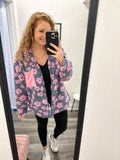 Slate/Pink Flower Sherpa Jacket