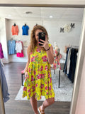 Lime Yellow Floral Sleeveless Dress