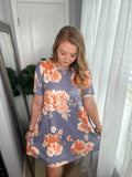 Slate/Orange Floral Swing Dress