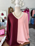 Plum/Pink Split Crepe Top