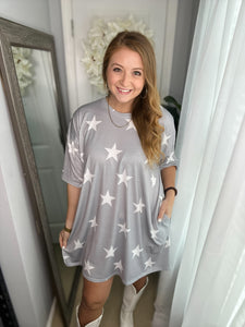 Grey & White Star T-Shirt Dress