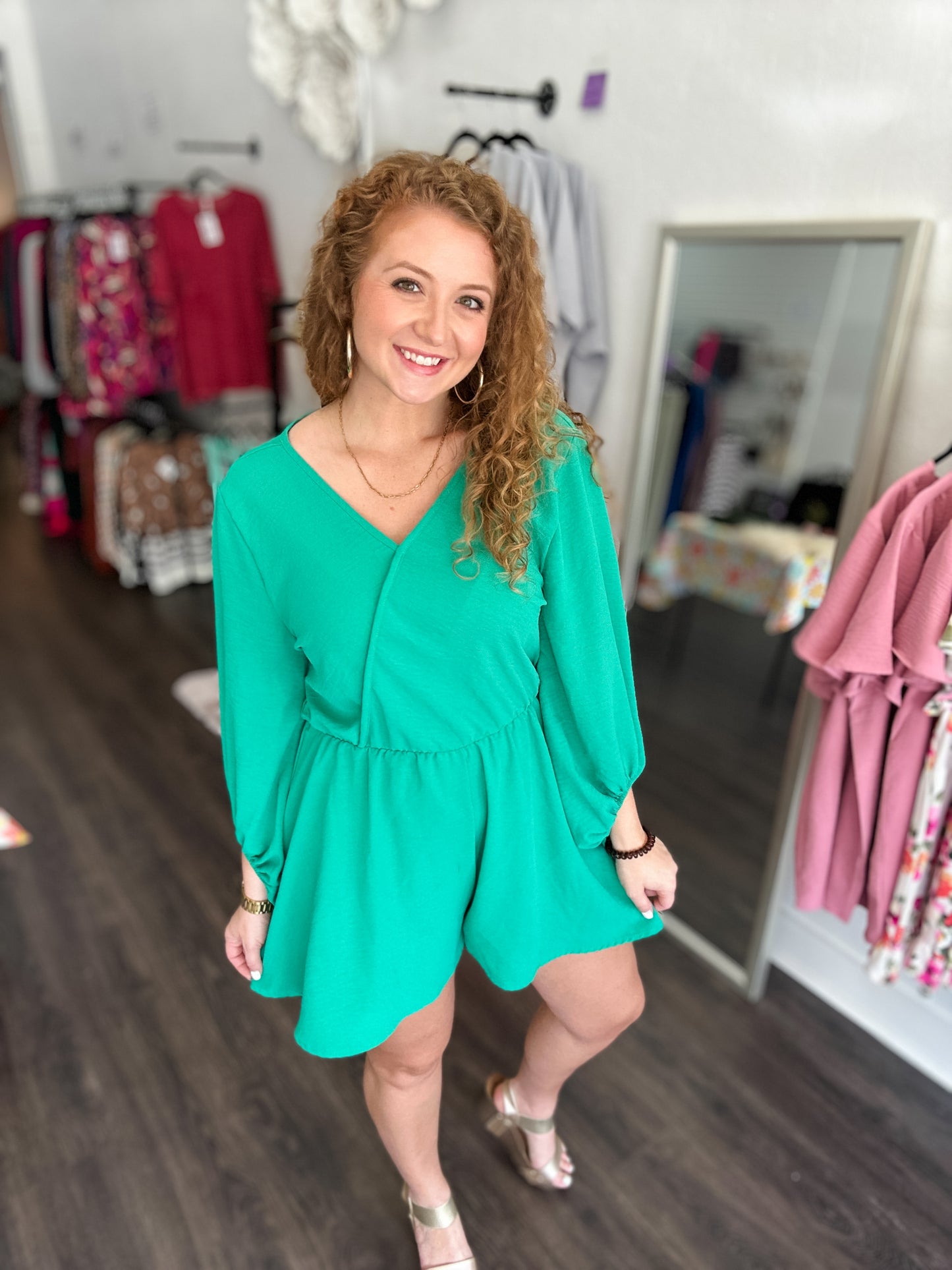 Kelly Green Woven Romper