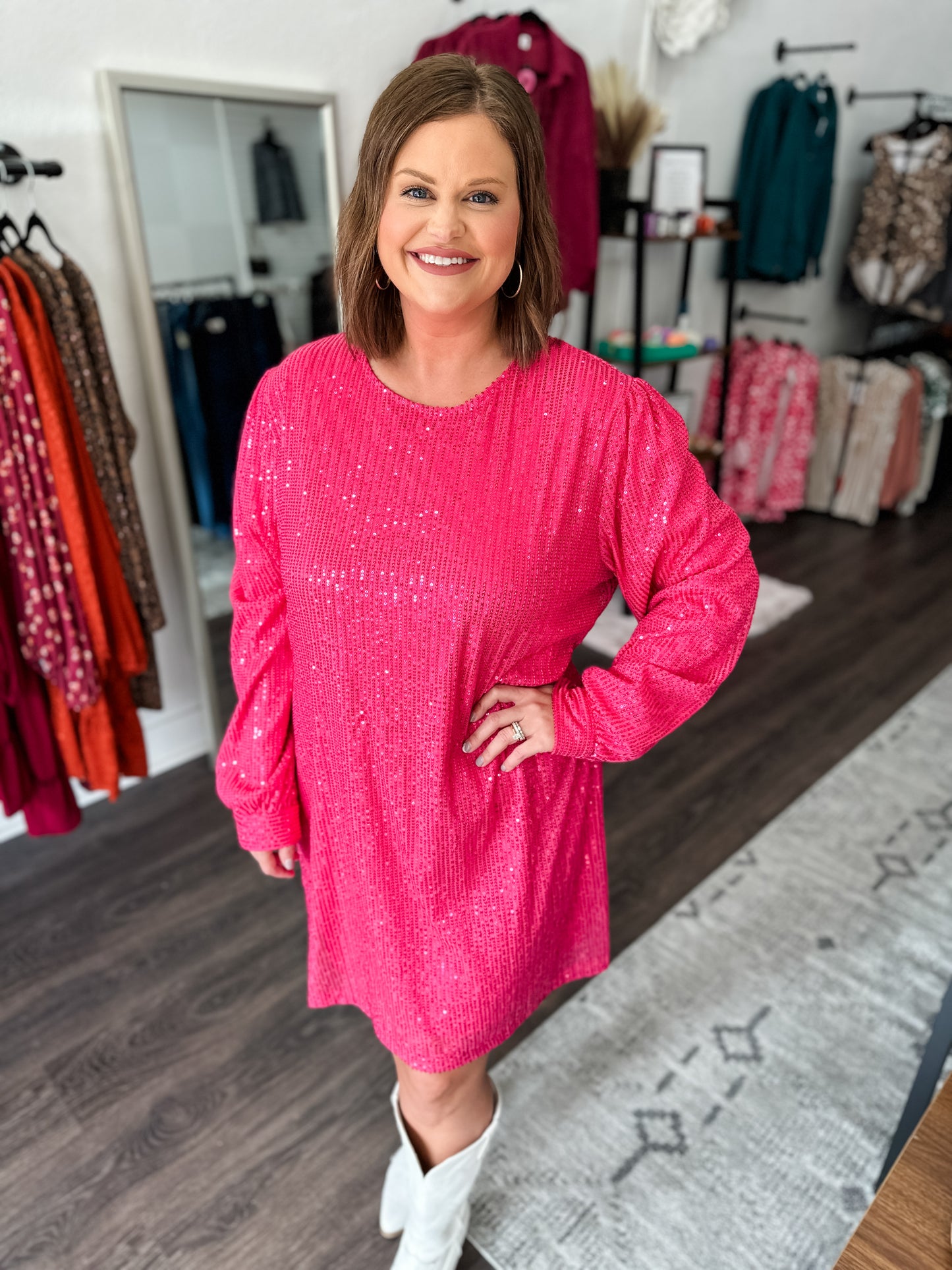 Fuchsia Sequin Mini Dress