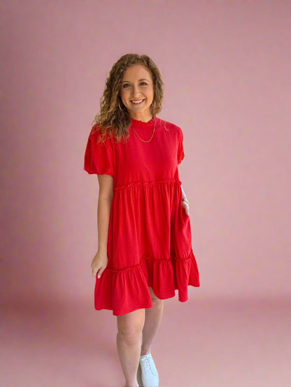 Red Bubble Sleeve Dress