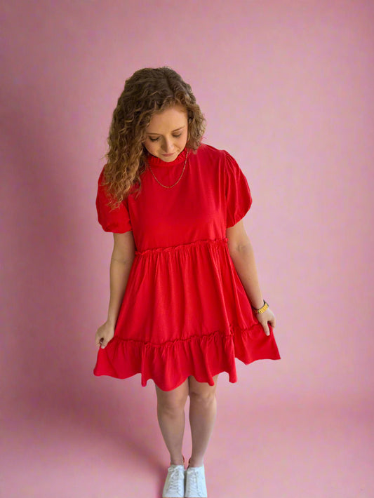 Red Bubble Sleeve Dress