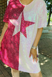 Pink/Magenta Split Star Sequin Dress