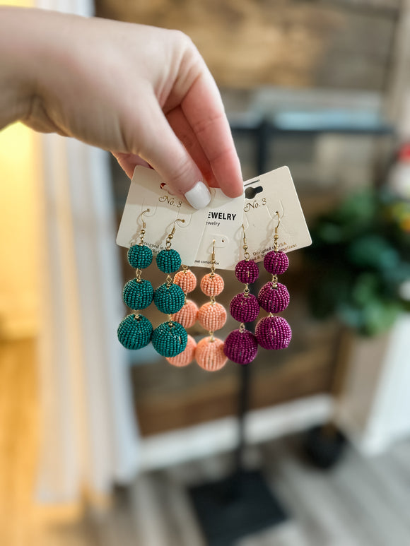 3-Bead Earrings : 3 Colors