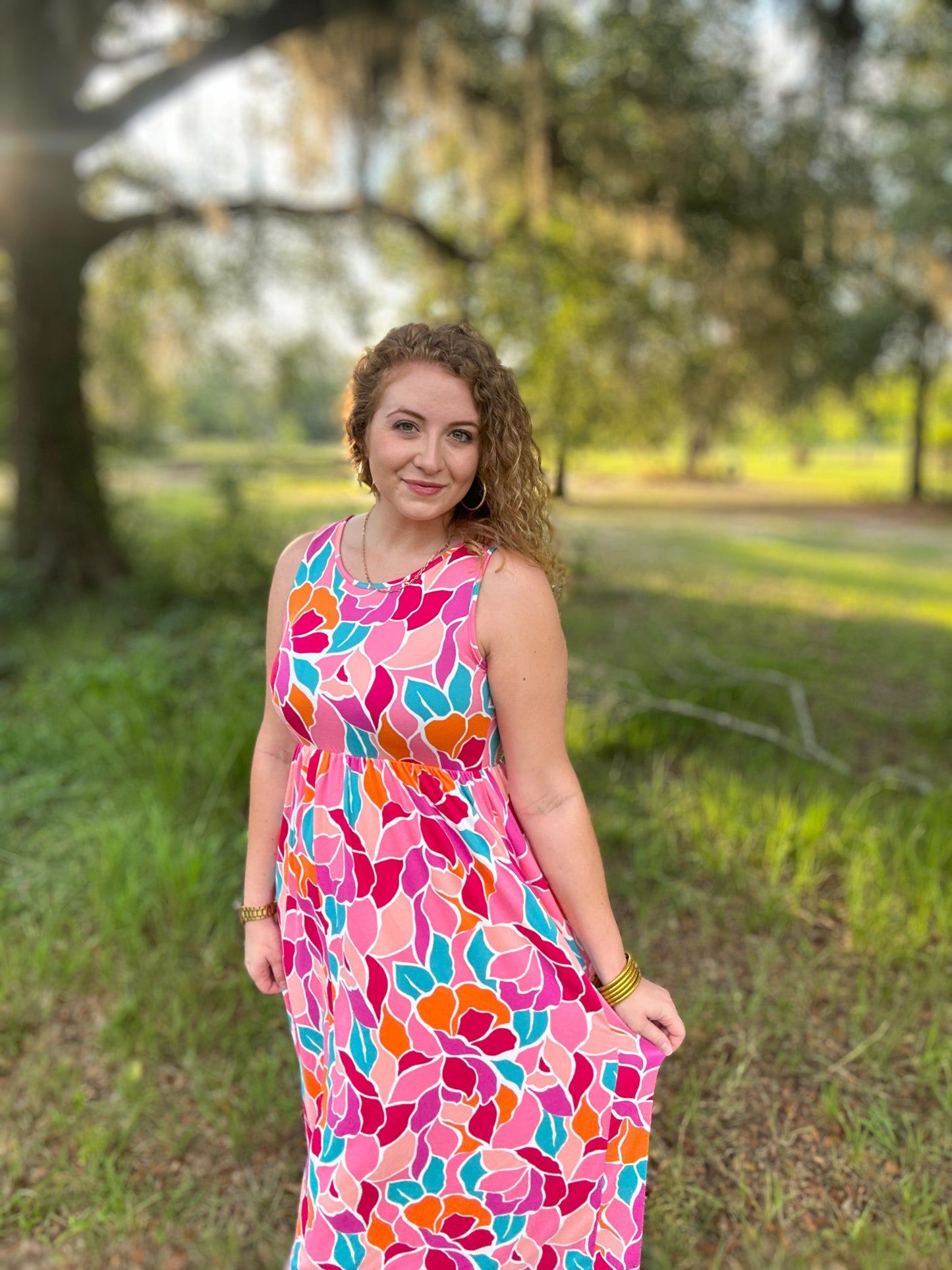 Fuchsia Floral Sleeveless Maxi Dress