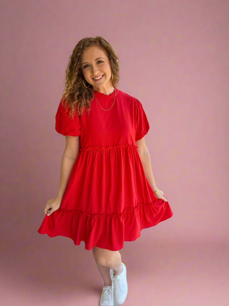 Red Bubble Sleeve Dress