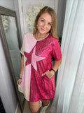 Pink/Magenta Split Star Sequin Dress