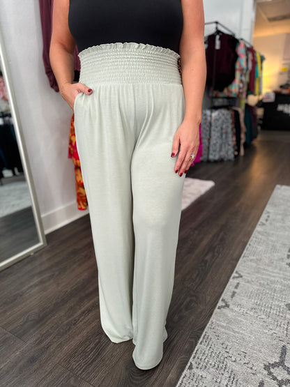 Smocked Waistband Pants : Light Sage