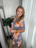 Slate/Orange Floral Swing Dress