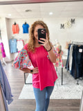 Pink & Patterned Sleeve Top