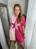 Pink/Magenta Split Star Sequin Dress