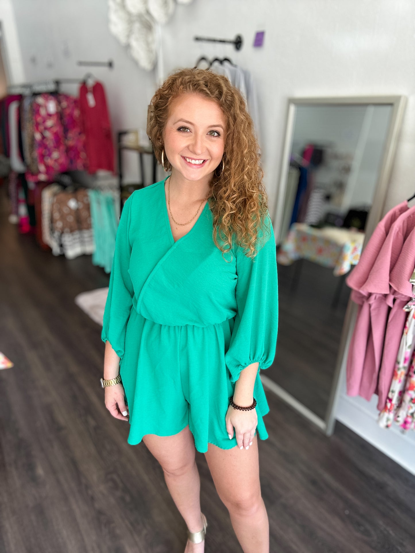 Kelly Green Woven Romper