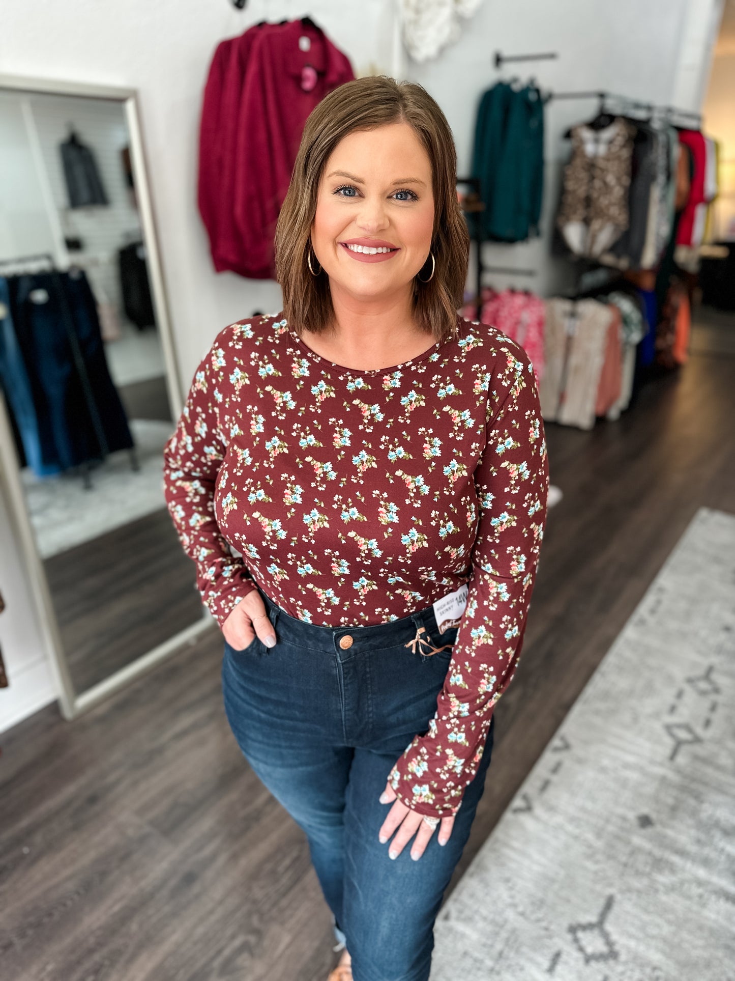 Burgundy Floral Body Suit