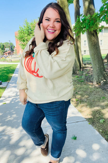 Taupe Embroidered Pumpkin Oversized Sweater