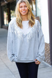 White/Grey Cable Knit Sequin Tassel Hacci Sweater