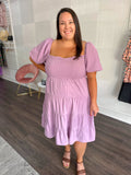 Lilac Bubble Sleeve Babydoll Dress