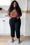 Lizzy High Rise Control Top Wide Leg Crop Jeans in Black