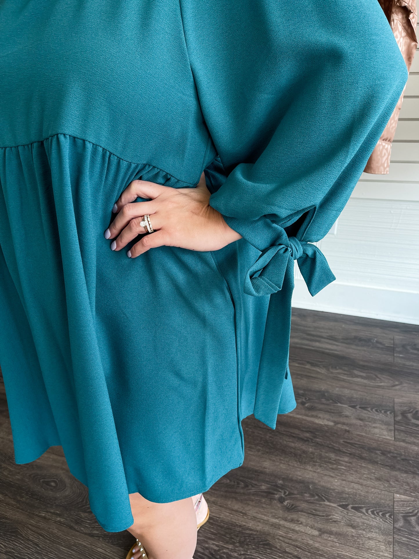 Teal Tie Detail Baby Doll Dress