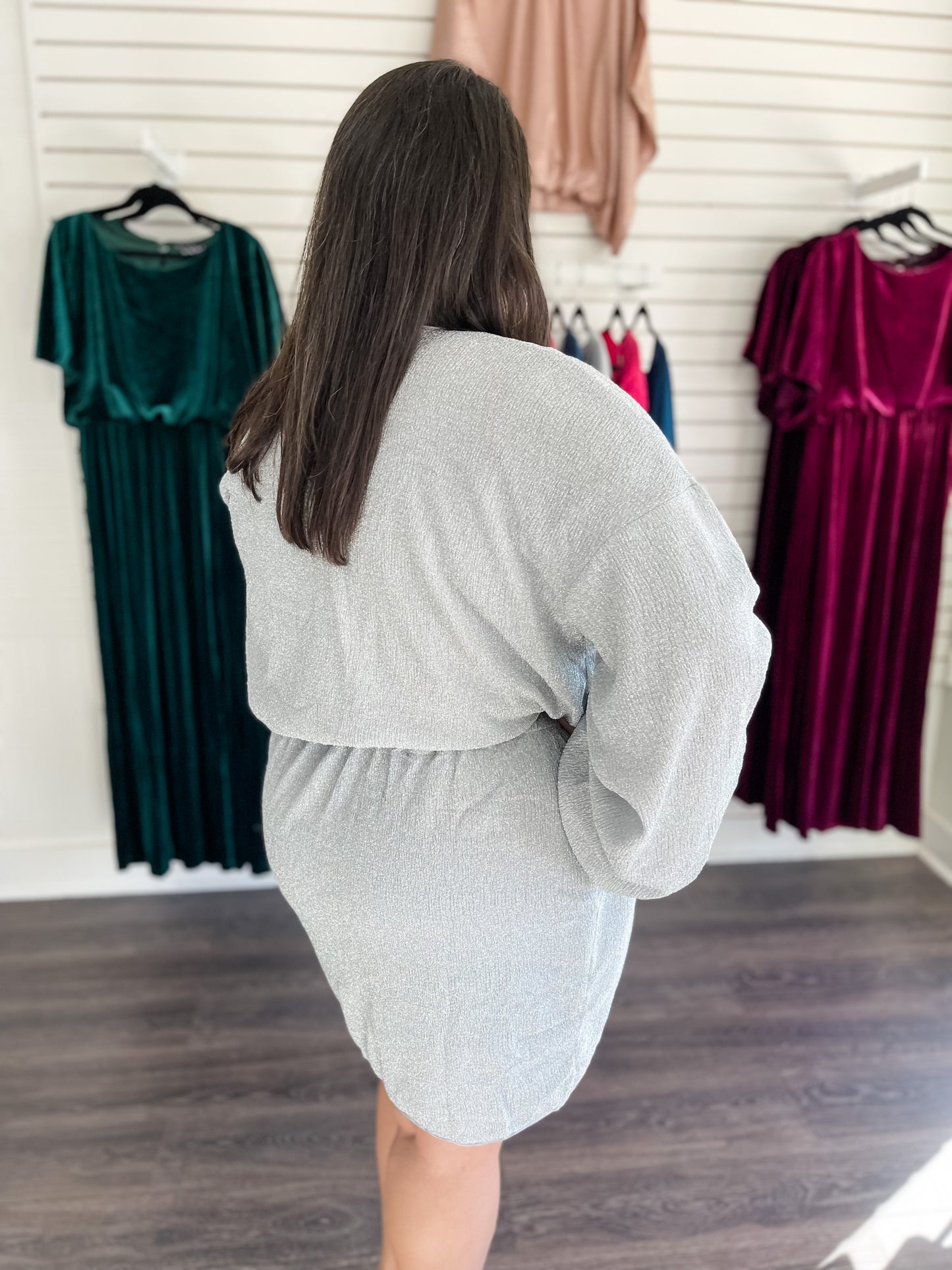 Silver Knit Wrap Dress