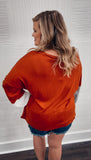 Burnt Orange Color Block Hacci Sweater Top