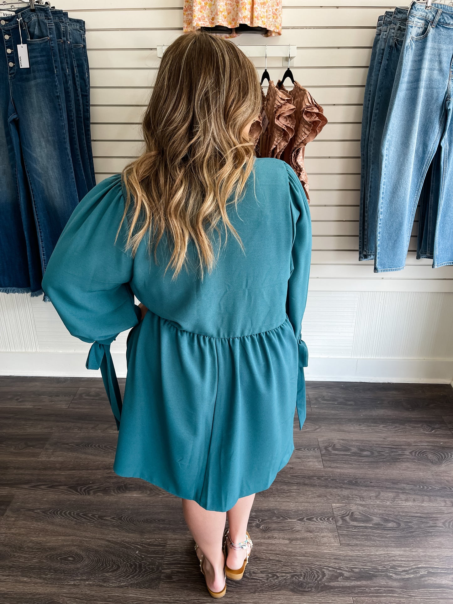 Teal Tie Detail Baby Doll Dress