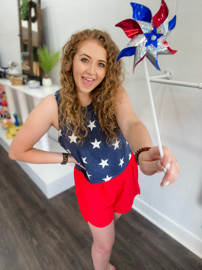 Navy Star Crop Tank