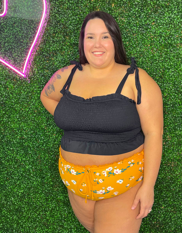 Golden Mustard Floral Ruffle Bottom
