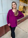 Waffle V-Neck Thermal Tunic : Dark Plum
