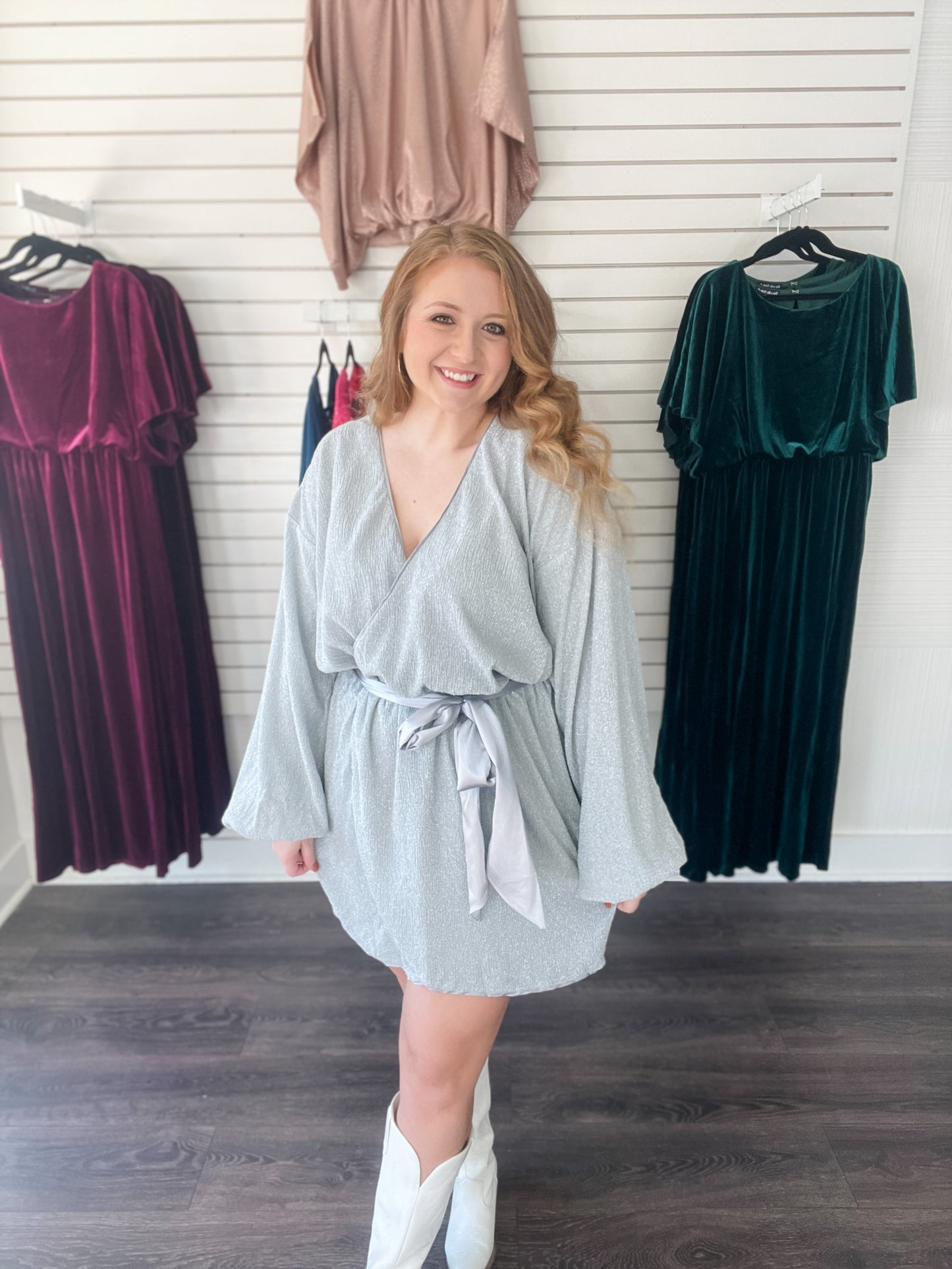 Silver Knit Wrap Dress